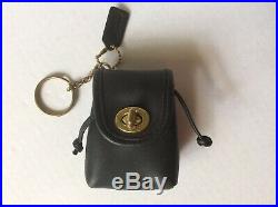 New Coach Vintage Black Leather Mini Bag Keychain Fob Coin Purse