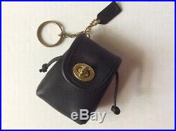 New Coach Vintage Black Leather Mini Bag Keychain Fob Coin Purse