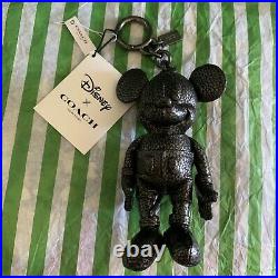 New Coach X Mickey Mouse Pebbled Black Leather Silver Accents 6 Key/fob Chain