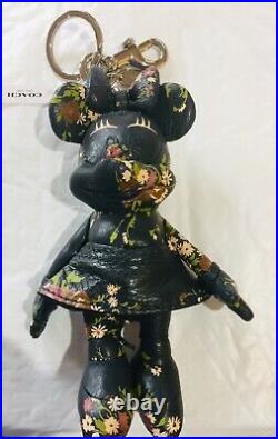 New Disney X Coach Minnie Mouse Navy/black Leather Doll Keychain Bag Charm Rare