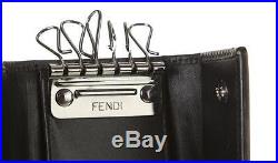 New Fendi Black Zucchini Ff Leather Canvas Key Chain CC Holder Case Wallet