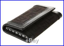 New Fendi Black Zucchini Ff Leather Canvas Key Chain CC Holder Case Wallet