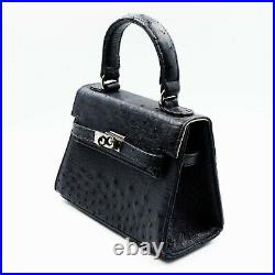 New Genuine Black Ostrich Leather Skin Women Shoulder Chain Strap Handbag Purse
