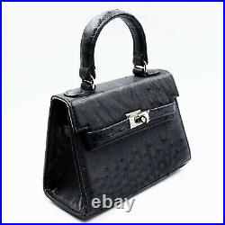 New Genuine Black Ostrich Leather Skin Women Shoulder Chain Strap Handbag Purse