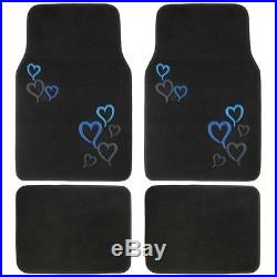 New Love Blue Hearts Car Front Back Seat Covers Floor Mats Lanyard Keychain Set