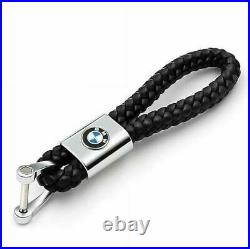 New Men Universal BMW Key Holder Keychain Elegant Woven Leather Strap Keyfob