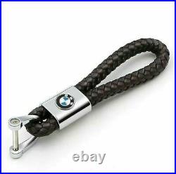 New Men Universal BMW Key Holder Keychain Elegant Woven Leather Strap Keyfob