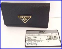 New PRADA Black Saffiano Case Holder Key Ring Chain