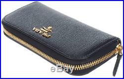 New Prada Black Leather Logo Zip Around Card Case Key Holder Wallet
