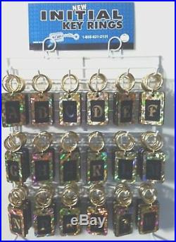 New Reflective Initial Key Rings Chains 216 Pieces withDisplay Rack USA Made