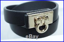 New Salvatore Ferragamo Bracelet Double Wrap Gancini Black Leather