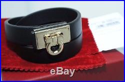 New Salvatore Ferragamo Bracelet Double Wrap Gancini Black Leather