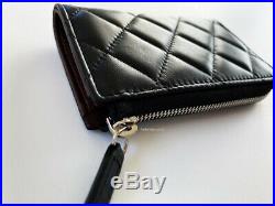 Nib Chanel Black Quilted Leather Silver CC Wallet Key Chain O-coin Purse