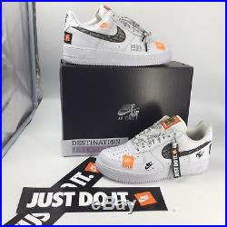 Nike Air Force 1 AF1 Sneakers JUST DO IT White Blk Orange M 9 W 10.5 w Keychain