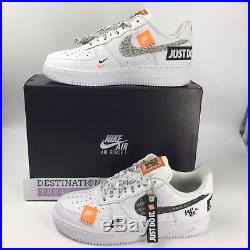 Nike Air Force 1 AF1 Sneakers JUST DO IT White Blk Orange M 9 W 10.5 w Keychain