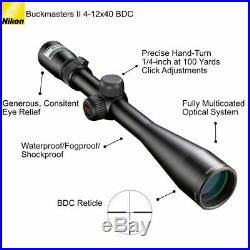 Nikon Buckmasters II 4-12x40 BDC Rifle Scope with Lens Pen, Cloth, Keychain Light