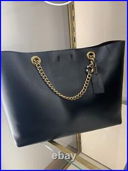 Nwt Coach 78218 Signature Chain Central Tote Black Refined Calf Leather Bag