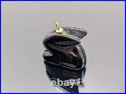 OOAK Vtg Najavo Artisan Carved Black Onyx Rabbit Key Chain Fob Charm Pendant