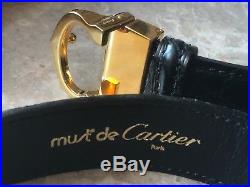 Original Cartier Men's YG C Buckle Black Genuine Alligator 44 Belt L5000001