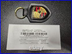 PORSCHE LEATHER CREST KEY RING FOB CHAIN BLACK With BOX NEW