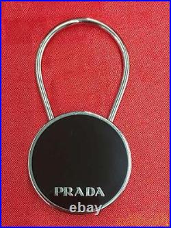 PRADA Authentic Keyring Chain Keychain Black Silver Color Unisex Rare With Box