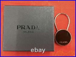 PRADA Authentic Keyring Chain Keychain Black Silver Color Unisex Rare With Box