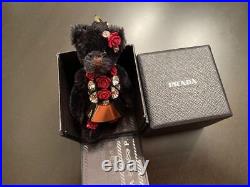 PRADA BEAR Key chain Bag charm Key rings Black Flower with boxed Unused Auth