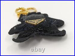 PRADA Bag Charm Key chain Key ring Bear Black sequins logo Gold with box