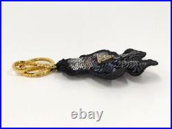 PRADA Bag Charm Key chain Key ring Bear Black sequins logo Gold with box