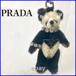 PRADA Bear Bag Charm Key Chain 15cm Black White Silver Bijou Ladies Authentic