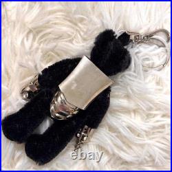 PRADA Bear Bag Charm Key Chain Rhinestone Robot Metal Black Silver 12cm Ladies