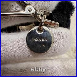 PRADA Bear Bag Charm Key Chain Rhinestone Robot Metal Black Silver 12cm Ladies