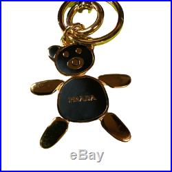 PRADA Bear Bag Charm Key Ring Chain Black Gold Stainless Hook Logo With Box Used