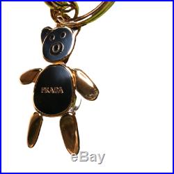 PRADA Bear Bag Charm Key Ring Chain Black Gold Stainless Hook Logo With Box Used