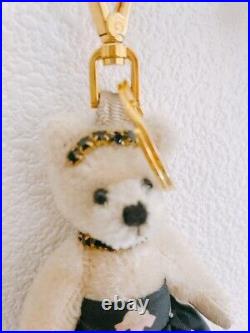 PRADA Bear Black Dress Flower Gold Strap Key Ring Holder Chain Bag Charm Used