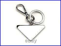 PRADA Black Enameled Triangle Stylized Logo Steel Keychain NIB