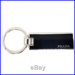 PRADA Black KeyRing ACCIAIO SMALTO STEEL ENAMEL KeyHolder 2PS021 NERO Authentic