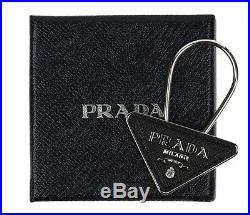 PRADA Black Triangle Logo KeyRing Calf Leather Metal KeyHolder 2PP301 053 F0002