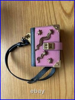 PRADA Cahier Trick Notebook Bag Charm Keyring Keychain Leather Pink Black Color