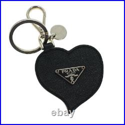 PRADA Heart Bijoux Key Holder Safiano leather Black Auth ac1936
