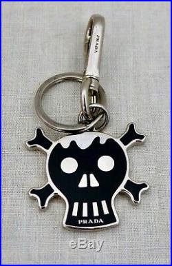 PRADA Heavy Metal black & silver Skull & cross bones key chain & clip made ITALY