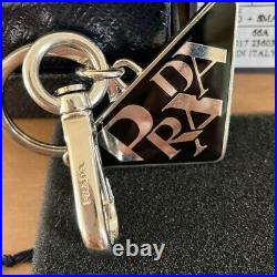 PRADA Key ring Key holder Key chain Bag charm AUTH triangle Plate Black Cute F/S