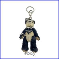 PRADA Key ring Key holder chain Bag Charm AUTH Panda Black Plate Silver Bear? F/S