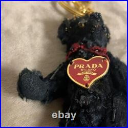 PRADA Key ring Key holder chain Bag charm AUTH Bear Black Heart Plate Box F/S