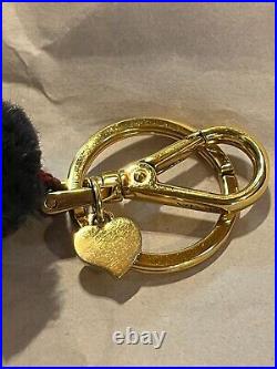 PRADA Key ring Key holder chain Bag charm AUTH Bear Black Heart Plate F/S