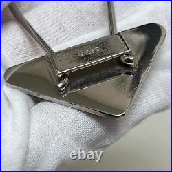 PRADA Key ring Key holder chain Bag charm AUTH Black Silver triangular Plate F/S