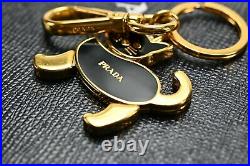 PRADA Keyring Black Cat Motif Gold Keychain Key Holder A-1914