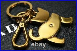 PRADA Keyring Black Cat Motif Gold Keychain Key Holder A-1914