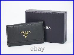 PRADA Leather Key Case Holder Black Gold