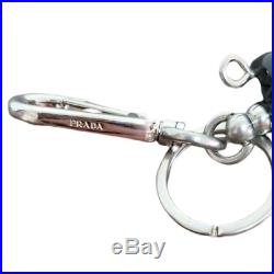 PRADA Robot Bag Charm Key Ring chain Black Blue Gold Leather Metal USED